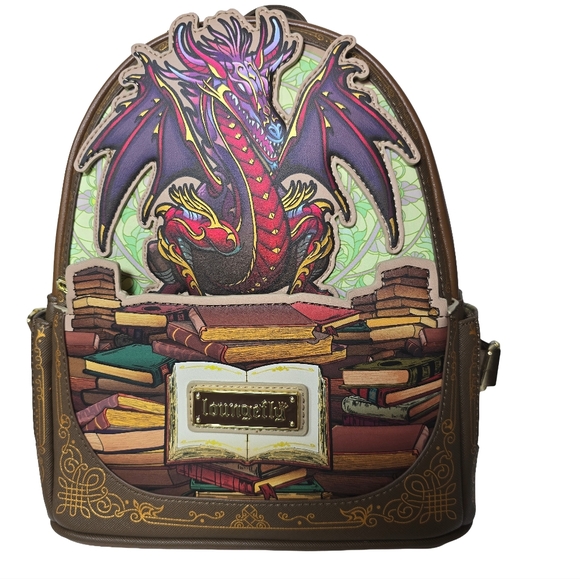 Loungefly BAM Exclusive Dragon Stained Glass Books Mini Backpack NWT HTF